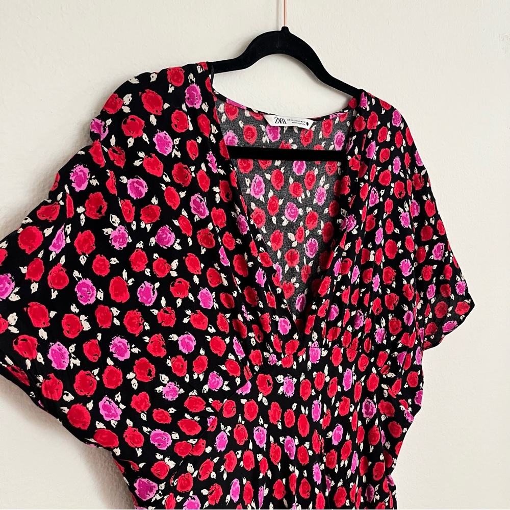 Zara Red Pink Floral Maxi Dress Romantic Cottagecore Boho Spring Whimsigoth - Picture 4 of 14